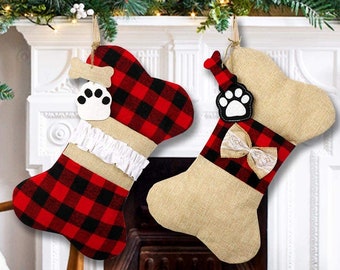 Personalize Dog Bone Stocking, Holiday Pet Stocking, Dog bog gift bag, dog christmas gift bag