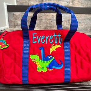 Dino Duffle Bag, Dino overnight bag, boy dino duffle, dino overnight bag, dino quilted duffle bag, boys monogram bag, dinosaur duffle bag