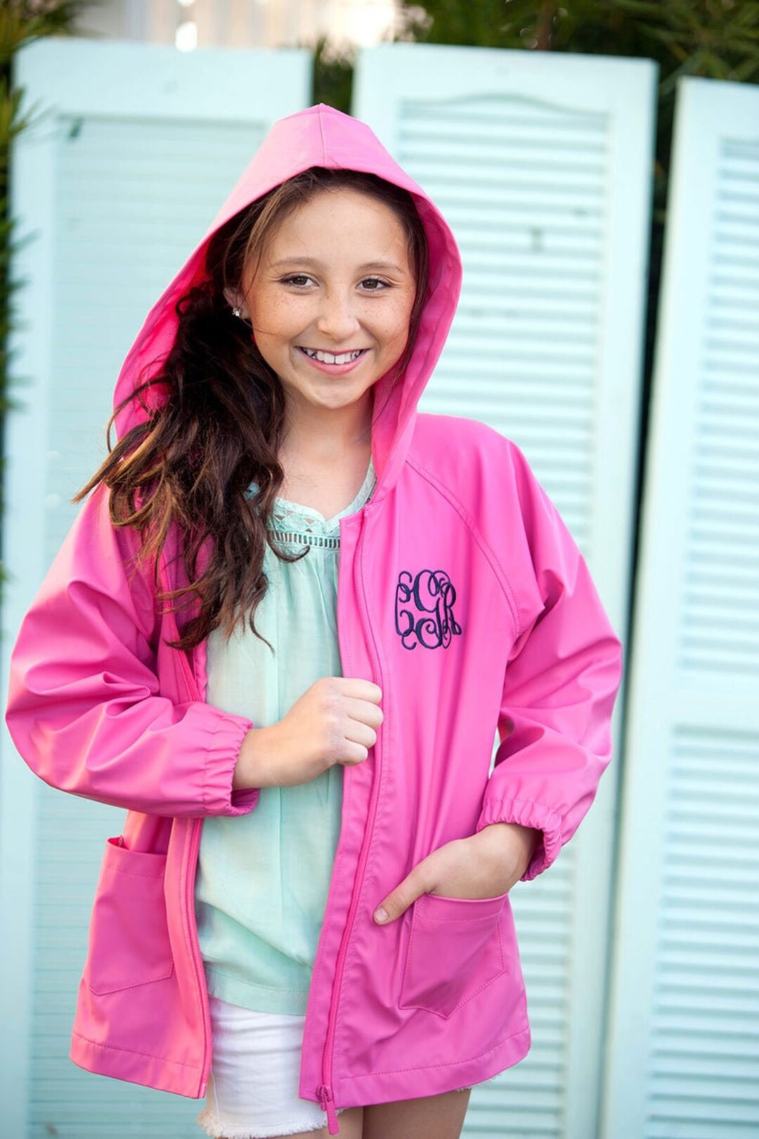 Kids Rain Jacket, Monogrammed Rain Jacket, Pink Jacket