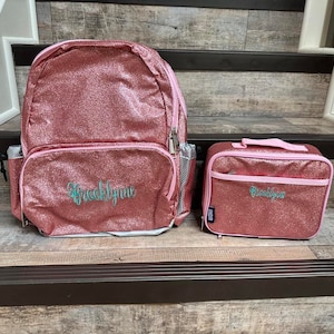 Wildkin 17 inch Pink Glitter  Backpack lunchbox set, monogram backpack, girl glitter backpack, personalized glitter backpack, pink glitter
