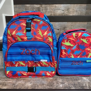 Stephen Joseph Allover Print Dino Backpack set, Personalized Boys Backpack set, monogrammed backpack and lunchbox set, Dinosaur Backpack set