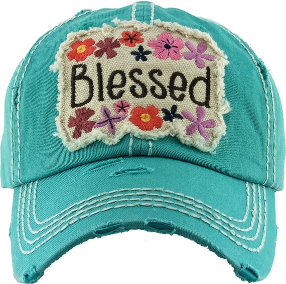 Distressed Floral Blessed Baseball Cap 