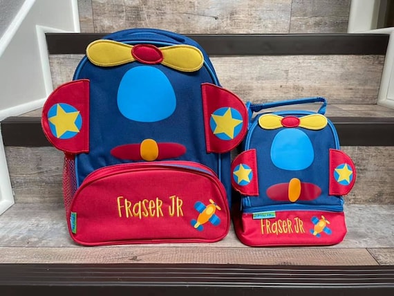 Aeroplane Personalised Sidekick Backpacks for Kids Kids Personalised Backpacks by Stephen Joseph by Embroidery Childrens Personalised Backpacks 