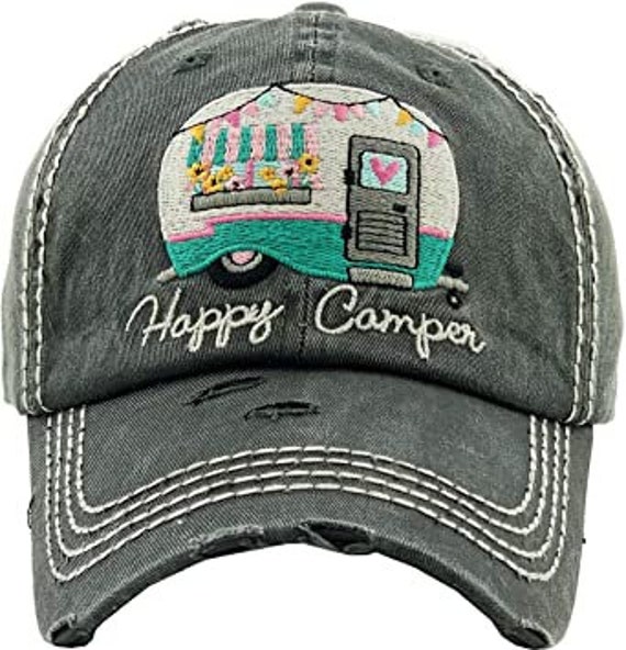 Turquoise Happy Camper Baseball Cap - Etsy