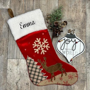 Embroidered Christmas Stockings, Personalized Christmas Stockings, Reindeer stocking, Holiday stocking, christmas stocking