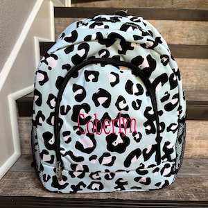 Embroidered Mint Leopard Backpack, personalized leopard lunchbox, girls  embroider leopard backpack set, leopard backpack, school bag