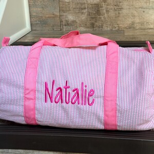 Personalized Embroidered Monogrammed Seersucker duffel bag or case or both, kids overnight bag image 9