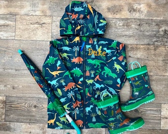 Boys Dinosaur Rain coat Set, Kids Rainjacket, Personalized Dinosaur Jacket, Dinosaur Raincoat, Childrens Raincoat Set, Gift For Boy