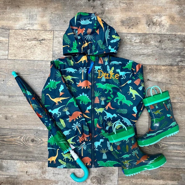 Boys Dinosaur Rain coat Set, Kids Rainjacket, Personalized Dinosaur Jacket, Dinosaur Raincoat, Childrens Raincoat Set, Gift For Boy
