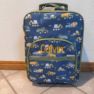 Personalized Stephen Joseph All Over Construction Rolling luggage, Stephen Joseph construction luggage, Children&#39;s Rolling Luggage