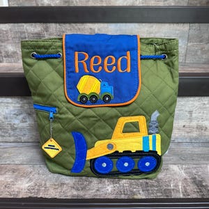 Personalize Quilted Construction Backpack, Stephen Joseph Dozer Backpack, Preschool Backpack, Toddler Backpack, Children&#39;s Backpack