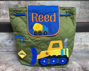 Personalize Quilted Construction Backpack, Stephen Joseph Dozer Backpack, Preschool Backpack, Toddler Backpack, Children's Backpack
