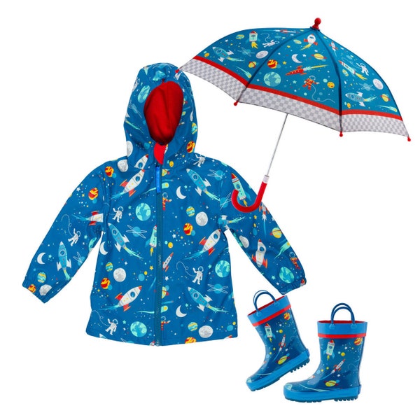 Boys Space Raincoat Set, Kids Rain jacket, Personalized Rain Jacket, Out Space Rain coat, Childrens Raincoat Set, Gift For Boy