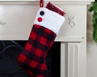 Personalized Embroidered 23" Black and Red Rustic Buffalo Plaid Christmas Stocking
