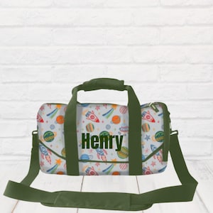 Personalized Embroidered Jane Marie Space Duffle Bag, Boys weekender, kids travel bag