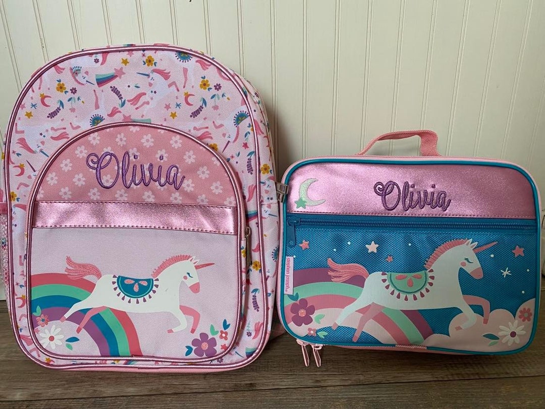 Stephen Joseph Classic Unicorn Backpack Lunchbox Set, Personalized