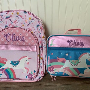 Stephen Joseph Classic Unicorn Backpack Lunchbox Set, Personalized Unicorn Backpack and Lunchbox Set, Preschool Lunchbox backpack