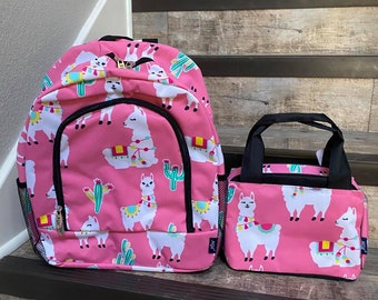 llama backpack and lunchbox