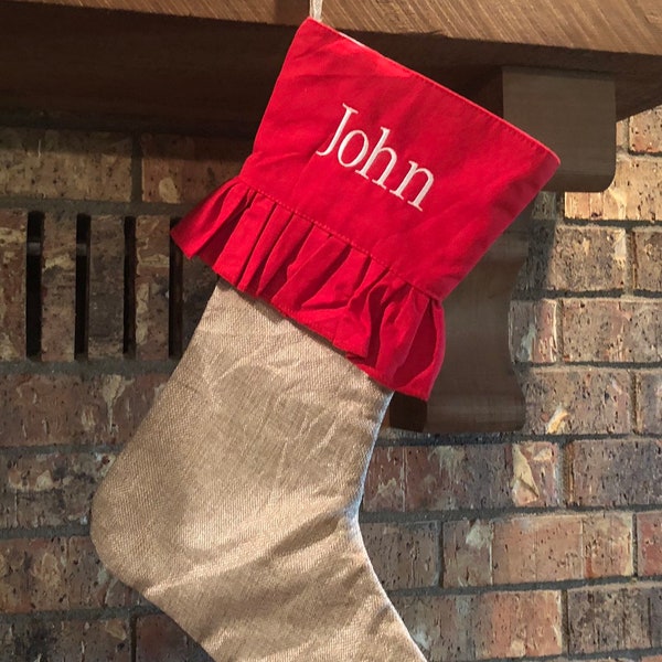 Embroidered Christmas Stockings, Personalized Christmas Stockings, Stockings, Faux Burlap Stocking