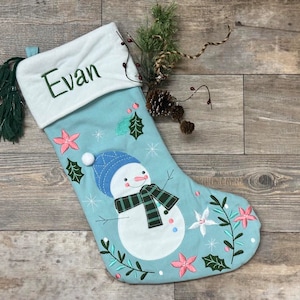 Personalized kids Snowman stocking, Stephen Joseph Christmas Stockings, monogram snowman stocking, kids christmas stocking image 1