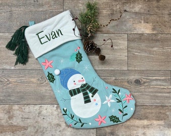 Personalized kids Snowman stocking,  Stephen Joseph Christmas Stockings, monogram snowman stocking, kids christmas stocking