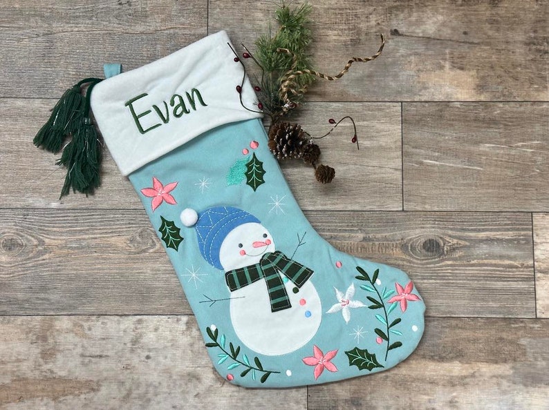 Personalized kids Snowman stocking, Stephen Joseph Christmas Stockings, monogram snowman stocking, kids christmas stocking image 1