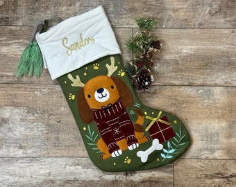 Personalized kids Dog stocking,  Stephen Joseph Christmas Stockings, monogram dog stocking, kids christmas stocking, puppy stocking