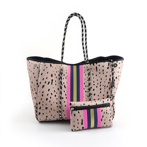 Animal print Neoprene Beach Bag with small zippered purse, Personalized Neoprene Beach Bag, Neoprene Tote - Tennis Bag, mothers day gift