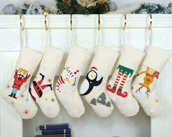 Personalize kids stocking, embroider christmas stocking, personalize reindeer elf penguin santa snowman stocking, kids christmas stocking