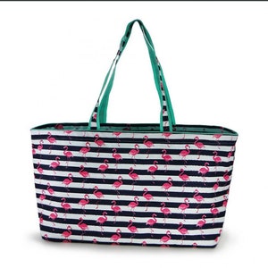 Monogram RAINBOW Navy Flamingo Carry All Tote, Ultimate beach Tote, Tailgate Tote, Monogram Ultimate Tote, PersonalizedNavy Utility tote