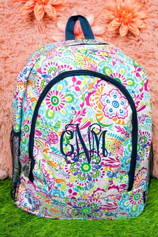 Embroidered Colorful Floral Backpack, Personalized Flower 
