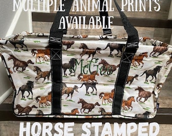 Personalized Embroidered horse turtle cow cowhide dog cheetah chicken farm ffa rodeo collapsible utility tote