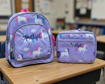 Personalized Wildkin 12 inch Unicorn Backpack lunchbox set, monogram daycare backpack
