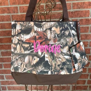 Camouflage Tote Bag with Black Trim, Camo Tote, Shoulder Bag, Personalized Canvas camo Tote, Womens Tote Bag, travel bag, womens camo tote,