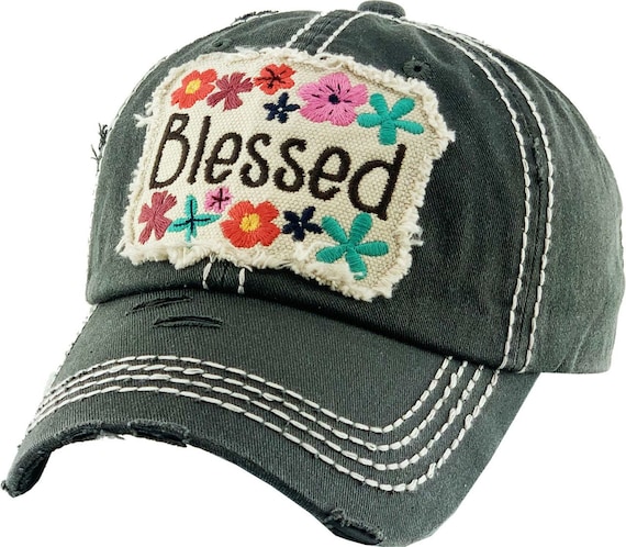 Distressed Floral Blessed Baseball Cap 