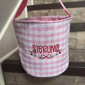 Gingham Valentine Basket, personalized heart basket, embroidered valentine basket, personalized heart basket, kids valentine bucket.
