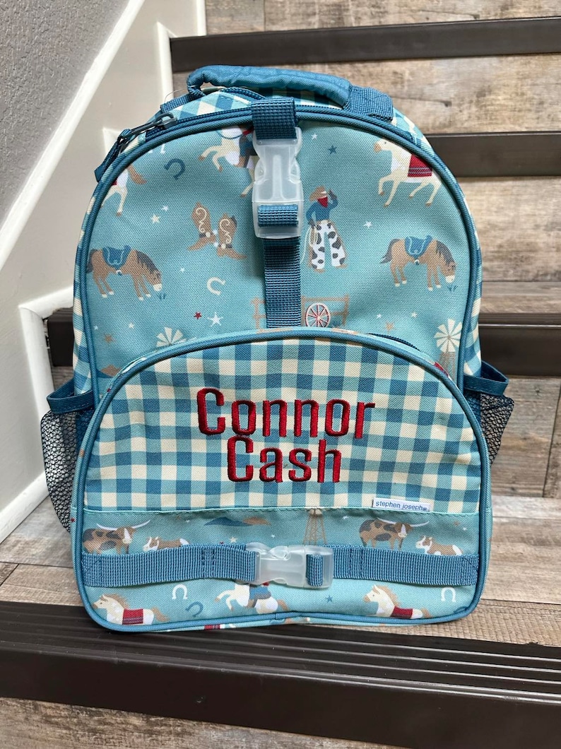 Personalized Stephen Joseph Allover Western Backpack only, Boy horse book bag, Preschool backpack, daycare bookbag image 1