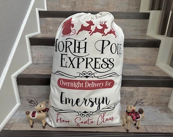 North Pole Express Personalize Santa Sack, canvas santa sack, christmas bag, santa bag, christmas gift bag, personalize santa sack