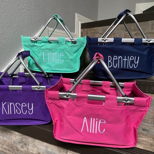 Monogrammed Mini Market Tote, Personalized Mini Market Tote, Small Tote, Easter Basket, Fold up Basket, Baby Gift, collapsible mini tote