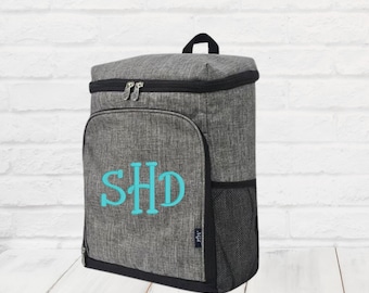 Monogrammed Solid Gray Backpack Cooler, Personalize embroidered insulated bag, pool food storage