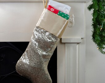 Personalize Gold Metallic Sequin Stocking with gold cuff , embroider Stocking, elegant stocking, gold stocking, sequin stocking