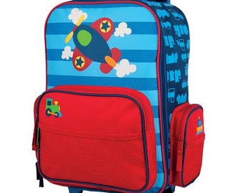 Boys Airplane Suitcase, Personalized Rolling Luggage for Boys, Stephen Joseph, Toddler Travel Bag, Children's Rolling Luggage