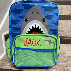 Boys shark Suitcase, Personalized Rolling Luggage for Boys, Stephen Joseph, Toddler Travel Bag, Children&#39;s Rolling Luggage