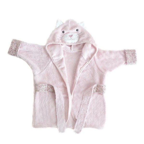 Kitty Viscose Bamboo Pink Hooded Bathrobe, Baby girl Kitty bathrobe personalized, baby girl gift, baby gift, girl bathing robe personalized