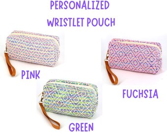 Monogrammed Wristlet Pouch, Girls gift under 20, personalized gift, cosmetics pouch, jewelry pouch, travel pouch