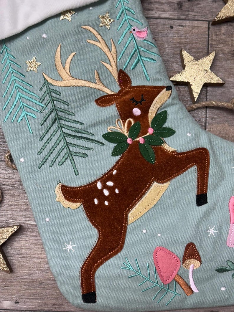 Personalized Stephen Joseph Reindeer stocking, Embroidered deer christmas stocking, First christmas image 5