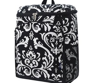 Monogram Black Damask Backpack Cooler, Personalize Backpack Cooler, Backpack Cooler for hiking, Ballfield Backpack Cooler, Backpack Cooler