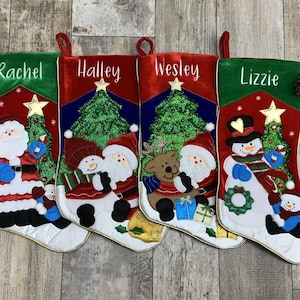 Embroidered Christmas Stockings, Personalized Christmas Stockings, santa stocking, snowman stocking, applique stocking