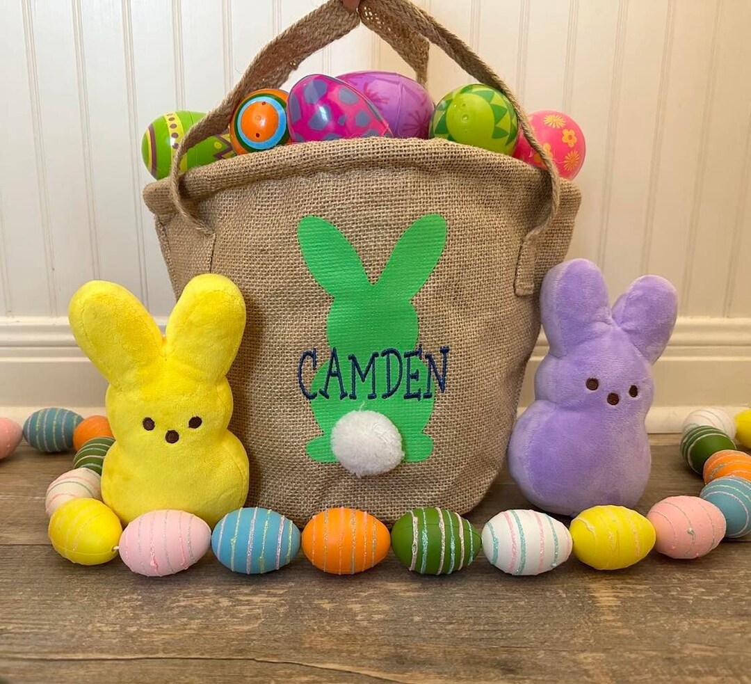 Burlap Easter Basket With Handle, Personalized Burlap Easter Basket
