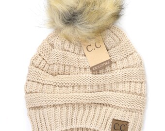 ADULT43 CC Beanie Monogram Fur Pom 